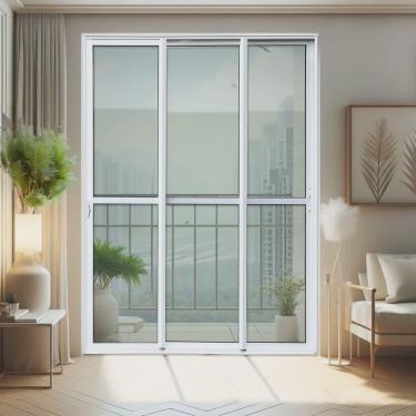 Imagem de Porta de Correr 3 Folhas Moveis Sequenciais 210 X 240 Elite com Fechadura Tetra Vidro Liso