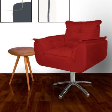 Imagem de Poltrona Decorativa Estofada Base Giratória de Metal Opala Suede Vermelho - lm decor