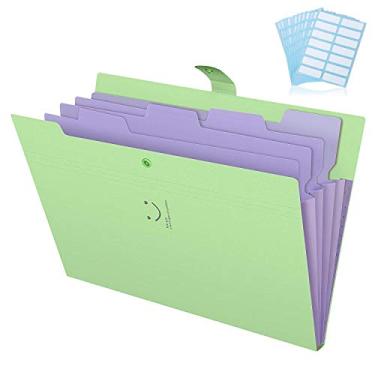 Imagem de 1 peça de papel multiuso multiuso de plástico A4 expansível com bolsos de pasta para documentos Accordion e 168 etiquetas de pasta de arquivo, Verde