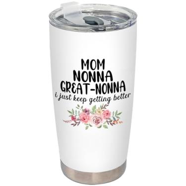 Imagem de BEHIFL Copo de presente Nonna de Dia das Mães para mamãe Great-Nonna, anúncio de gravidez para avó copo de aço inoxidável com tampa e canudo 590 ml, grande avó anúncio de bebê xícara de café de viagem