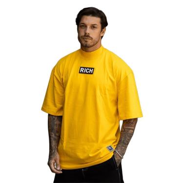 Imagem de Camiseta Oversized Gola Alta Black White Streetwear Confortavel Masculina Amarelo-Masculino