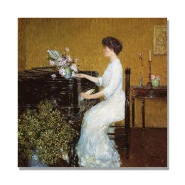 Imagem de Arte de parede Childe Hassam - "At The Piano" - Impressões vintage - Arte de parede impressionista - Impressões de arte de paisagem vintage - Impressões em tela famosas. 60 x 60 cm - 23,6 x 23,6 pol