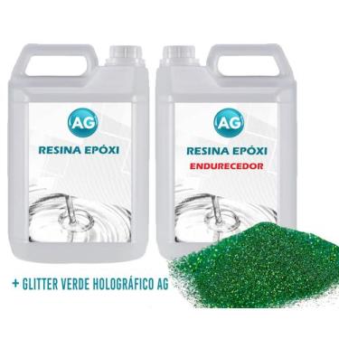 Imagem de Resina Epóxi 1KG + Glitter Verde Holografico AG - Resinas ag