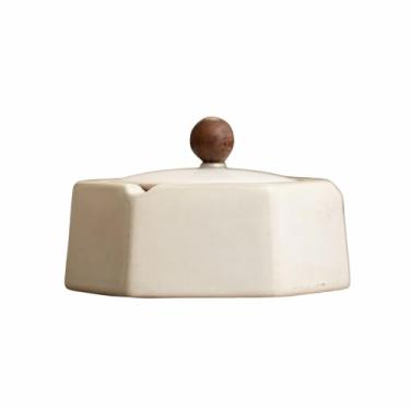 Imagem de Cinzeiros de mesa retro cerâmica criativa com tampa cinzeiro de mesa para fumar clássico estilo para uso doméstico escritório ornamentos (tamanho: White)