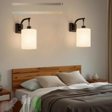 Imagem de E27 Luz de parede interna operada por bateria recarregável por USB com temporizador, arandela de parede regulável sem fio com controle remoto de tecido de sombra corredor quarto sala de estar 3000