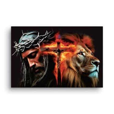 Imagem de Quadro Em Tela Canvas Jesus Cristo E Leão De Judá 90x60cm