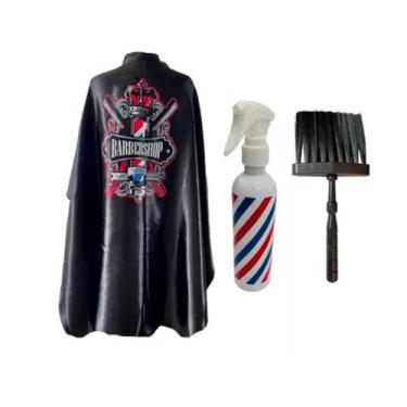 Imagem de KIT Barbeiro Cabeleireiro Capa Cetim Premium + Borrifador e Espanador 