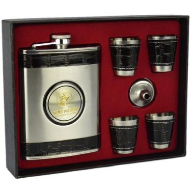 Imagem de Cantil De Bolso Porta Bebida Whisky Copos Prata CBRN113746 - Commerce 