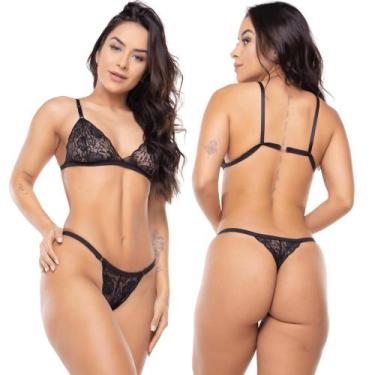Imagem de Conjunto Lingerie Renda Sexy Sensual Feminino Sem Bojo Transparente - 