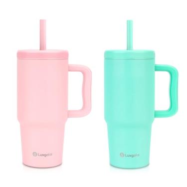 Imagem de Luxgola Copo infantil de 680 g com alça, tampa rosqueada à prova de vazamento com canudo de silicone removível, à prova de derramamento, garrafa isolada de aço inoxidável reutilizável, presente para