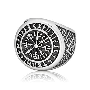 Imagem de Gungneer Vegvisir Anel de Aço Inoxidável Masculino e Feminino com Círculo de Bússola de Odino de Aço Inoxidável