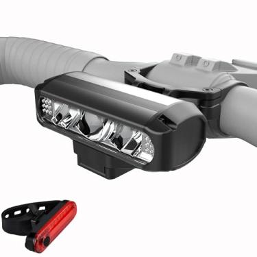 Imagem de AKALATE Conjunto de luzes brilhantes para bicicleta dianteiras e traseiras, recarregável com USB C, para passeios noturnos, farol e lanterna traseira para bicicleta de estrada, montanha, impermeável