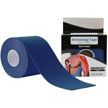 Imagem de Fita Kinésio 5 Metros Tape Bandagem Elástica Funcional – Kinesiology Tape para Suporte Muscular e Alívio de Dores (Azul)