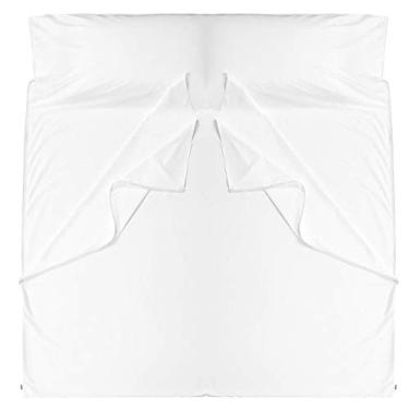 Imagem de Forro de saco de dormir 100% algodão - sacos de dormir adultos - lençóis de acampamento lençóis de viagem de hotel com zíper de comprimento total (duplo - 180 x 220 cm, branco)