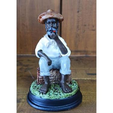 Imagem de Imagem Preto Velho Sentado em Resina 12cm Umbanda Candomblé - Pena Ver