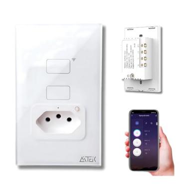 Imagem de Interruptor Inteligente WiFi 2 Botões com Tomada, Compatível com Alexa e Googl& Assistant, Controle por Aplicativo, Proteção contra Sobrecarga, 2000W