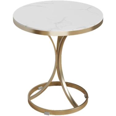 Imagem de Mesa De Café De Mármore Requintada, Mesa De Café Redonda, Mesa De Cabeceira Moderna Com Estrutura De Aço Resistente, Mesa De Sofá Para Sala De Estar, Quarto E Escritório, A, 50 * 50 * 55CM