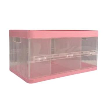 Imagem de Caixa Organizadora 21 Litros com Tampa e 2 Divisórias Removíveis – Empilhável, Transparente com Tampa Azul – Plástico PP Resistente para Armário, Quarto ou Escritório (Rosa)
