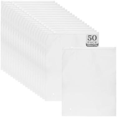 Imagem de Golden State Art, Pacote com 50 sacos de plástico com zíper fosco de 25 x 33 cm para roupas, roupas, camisetas – Sacos transparentes de armazenamento de roupas com orifícios de ventilação, embalagem