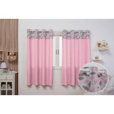 Imagem de Cortina Infantil Kids Estampada 2,00m x 1,40m com Barrado Duas Folhas Promoção (NUVEM ROSA)