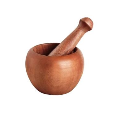 Imagem de Tigela Moedora Mão de madeira batendo ferramenta purê de alho mexendo imprensa alho batendo jar batendo moagem tigela argamassa e pilão conjunto Moedor Triturador(Grande)