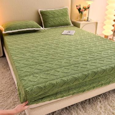 Imagem de Protetor de colchão espesso, elástico, lençol com elástico, tecido jacquard antiderrapante, à prova de poeira, respirável, silencioso, lavável na máquina, acessório de cama verde ||solteiro: 89 x 200