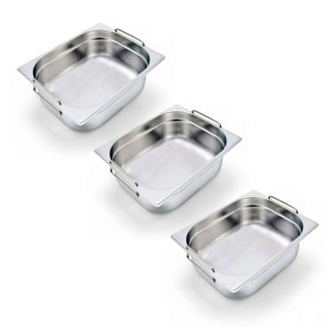 Imagem de Kit 3 Cubas Gastronômica Inox Gn 1/2 150mm Com Alça Prateada