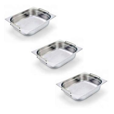 Imagem de Kit 3 Cubas Gastronômica Inox Gn 1/2 65mm Com Alça Prateada