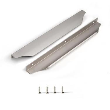 Imagem de sunlithor Puxadores de aba de dedo para armários de cozinha invisível invisível de alumínio oculto puxador de gaveta oculta fácil de instalar pacote de 6 níquel escovado 300 mm comprimento total fácil