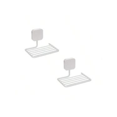 Imagem de Kit 2 Saboneteira de Parede em Aço Termo Plastificado c/Fita 3M e Kit Instalação (Branco)