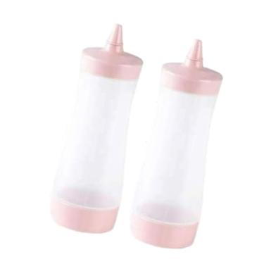 Imagem de WeiLaiKeQi 2 peças de frascos de condimentos transparentes com tampa, frascos de esguicho reutilizáveis ​​de grau alimentício para molho, óleo, salada, churrasco, Rosa
