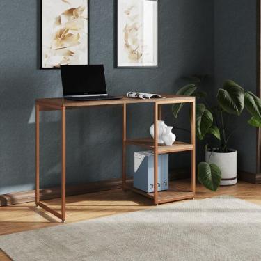 Imagem de Mesa Escritório Berlim Industrial com Prateleira Ferro Cobre Tampo 110