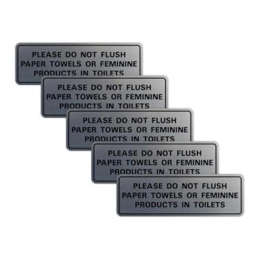 Imagem de All Quality Padrão Please Do Not Flush Toalhas de Papel ou Produtos Femininos em Banheiros Sinal de Porta/Parede - Material Durável | Fita de Espuma Dupla Face | Prata - Grande (pacote com 5)