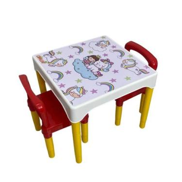 Imagem de Conjunto Mesa Mesinha Infantil Com 2 Cadeiras Escolar Plástica Camaleã