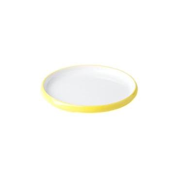 Imagem de Prato de prato frio de porcelana de imitação de melamina circular simples de duas cores estilo nórdico - 18 cm amarelo e branco duas cores