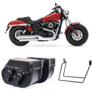 Imagem de Bolsa Para Moto Custom Alforge 30 Litros Cravo Com Afastador Harley Da