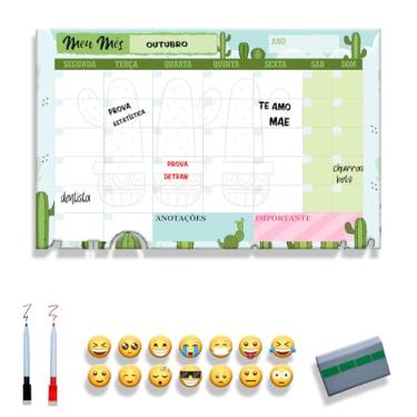 Imagem de Quadro Lousa Planejador Mensal/Planejamento Semanal/Planner/Planner Parede Metal - Quadro Branco 2 canetas e 12 imãs (VERDE, 45x70)