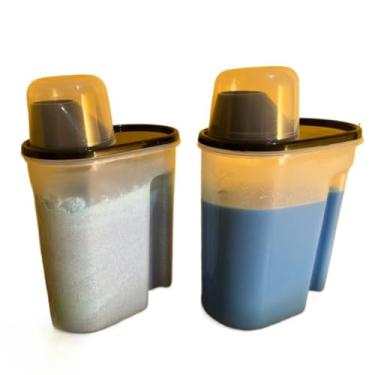 Imagem de Kit 2 Porta Sabão em Pó Liquido e Amaciante 1700ml com Copo de Medida(Preto 2 Unidades)