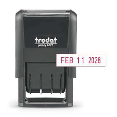 Imagem de Trodat 4820 Printy 4.0, carimbo de data autotinta para aplicações profissionais, sala de aula e pessoais, 0,9 cm x 3,5 cm, carimbo de data compensado por CO2 (vermelho)