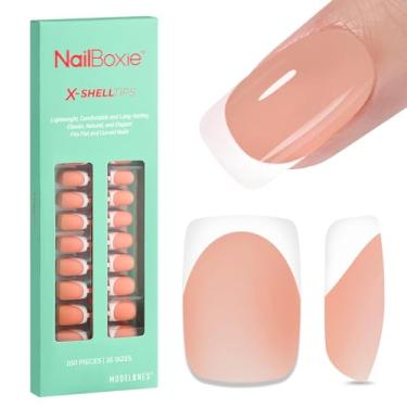 Imagem de modelones Press On Nails, 160 Unidades Nailboxie French Gel Nails, X-Shelltips Brown Square Press On Nails Curto, Natural Salon Finish Unhas Postiças Para Casamento, Festa, Nail Art Diy, 16 Tamanhos
