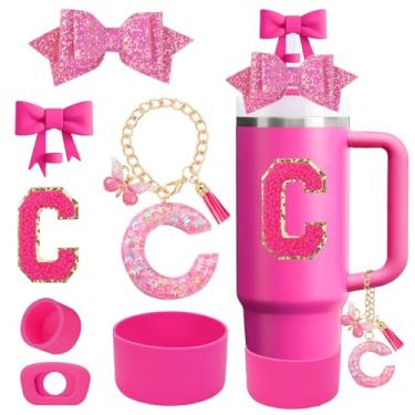 Imagem de QUNNDY Conjunto de acessórios para copo Stanley Cup 850.5 g 1,134.0 g copo com alça, incluindo tampa de cobertura de palha de laço, decoração de arco de palha, bota, tampa à prova de derramamento