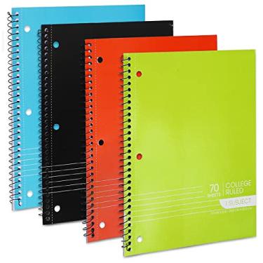 Imagem de Cadernos espirais, caderno com 1 matéria, cadernos pautados universitários – 70 folhas – 3 furos perfurados, cadernos para sala de aula, casa, escritório – páginas perfuradas, cores sortidas – (pacote com 4)