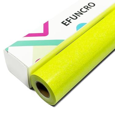 Imagem de Efuncro - Vinil De Transferência Térmica Htv Com Glitter Amarelo Fluorescente, 30 Cm X 2,4 M Para Camisetas E Bolsas. Todas As Máquinas Corte São Fáceis Cortar Remover (Amarelo Fluorescente)