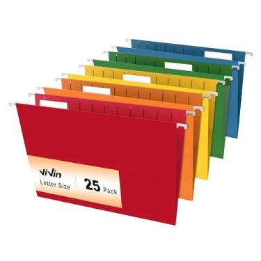 Imagem de ViVin Pacote com 25 pastas de arquivo suspensas tamanho carta com 25 por caixa, abas ajustáveis de corte 1/5, pastas suspensas projetadas para arquivos volumosos de escritório, armários de arquivo