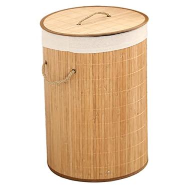 Imagem de KIMISS Cesta de Armazenamento Dobrável de Bambu Com Tampa - Cesto de Lavanderia e Organizador de Brinquedos - 2 Cores Lixeira de Roupas Sujas Dobráveis ​​para Casa e Berçário (1.0 Rodada de cor