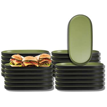 Imagem de Pratos ovais de melamina Creations, Steelite Heavy Use Unbreakable Commercial Foodservice Restaurante Grade, Baja Cactus, 11,3 x 5 por 0,87, bandeja empilhável para servir, conjunto de 24, verde e