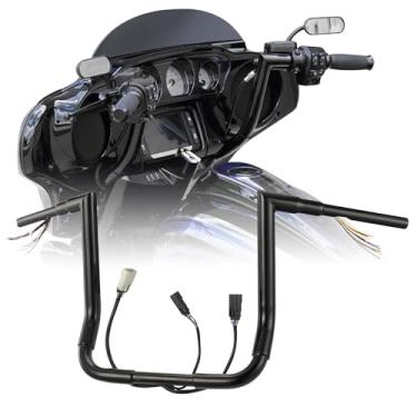 Imagem de Prewired Guidão Pré-Cabeado Fat Ape Hanger De 1 1/2" Com Elevação 14" Para Harley Street Glide/Electra Glide/Ultra Limited 2008-2013, Cabos Can-Bus Pré-Cabeados E Barra Ângulo Reto Tbw (Acelerador P