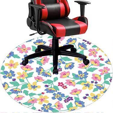 Imagem de Tapete de cadeira de escritório com flores, textura de flor, tapete de cadeira de mesa para piso de madeira de escritório em casa, protetor de piso de pilha baixa, redondo 78,7 cm