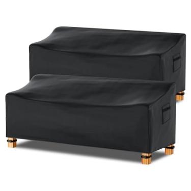 Imagem de Likorlove Capa de sofá 100% impermeável ao ar livre, 223,5 cm L x 83,8 cm P x 80,8 cm A, capas de móveis de pátio à prova d'água, à prova de vento, capa de sofá de 2 lugares resistente com saída de ar para gramado, deck de quintal, preta (pacote com 2)