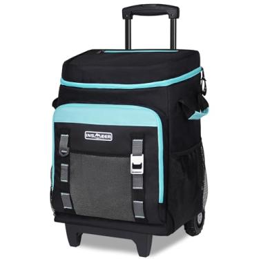 Imagem de INSMEER Cooler com Rodas e Alça, 80 Latas/50L Bolsa Termica, Carrinho de Cooler Retrátil 2-em-1, Coolers Grandes para Compras de Supermercado, Praia, Piquenique, Acampamento